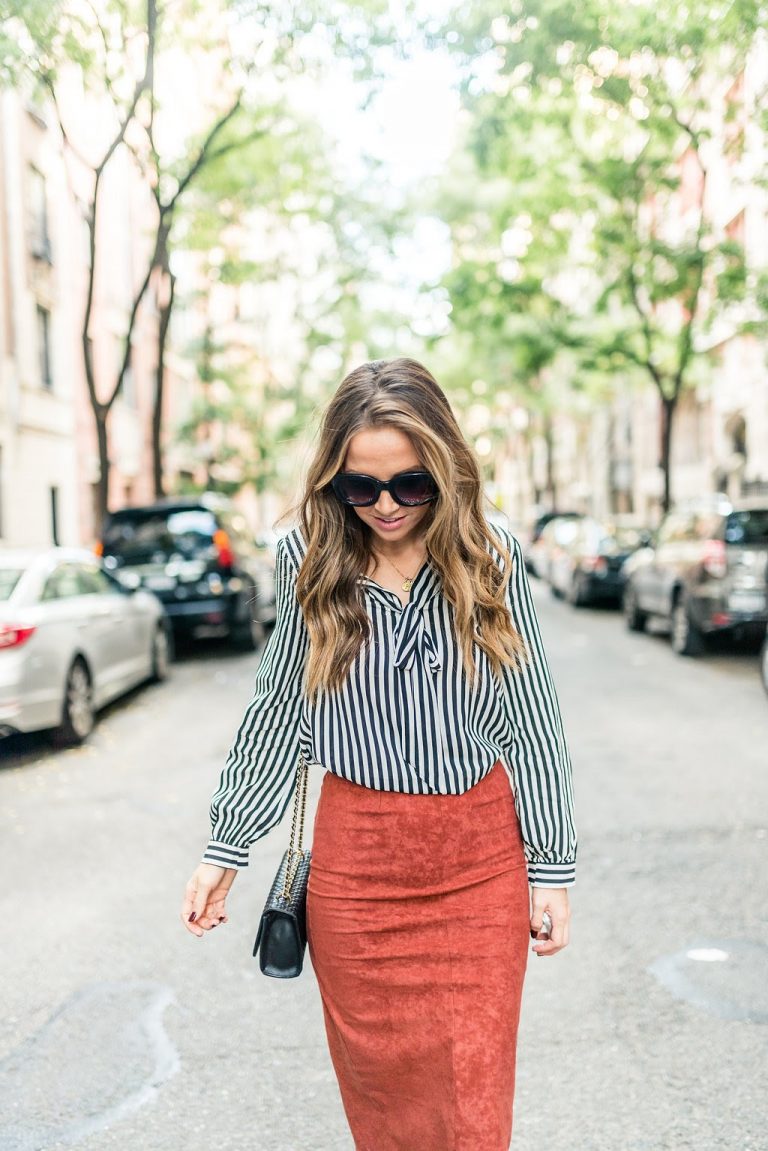 Suede Knit Midi Pencil Skirt with Slit main image 0
