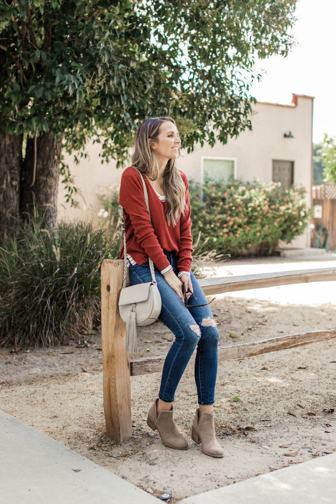 try a cozy sweater and ankle boots for date night!