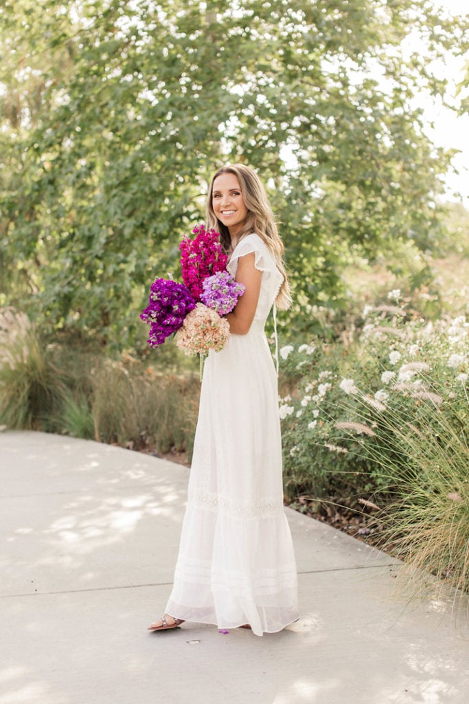 white floor length dress