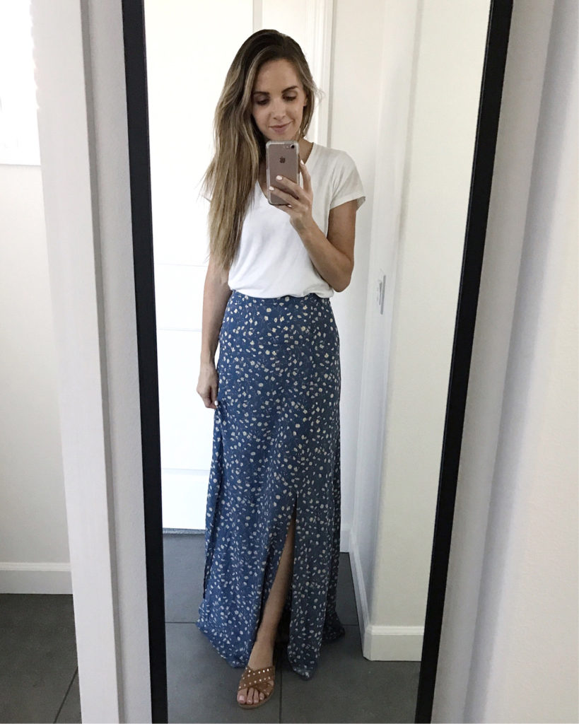 maxi skirt and white t-shirt | merricksart.com