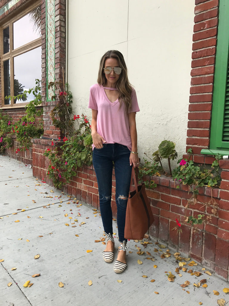 merricksart.com | pink cutout v neck tee