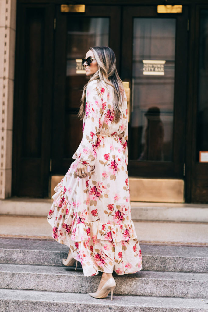 floral dress with a train