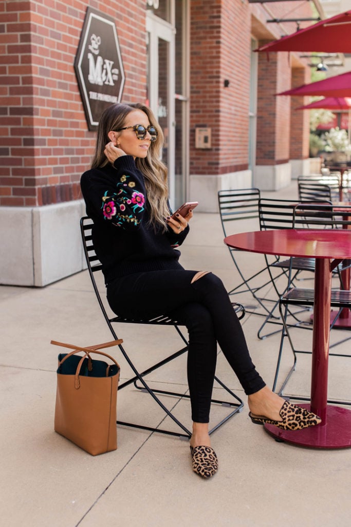 monochromatic black with a pop of leopard