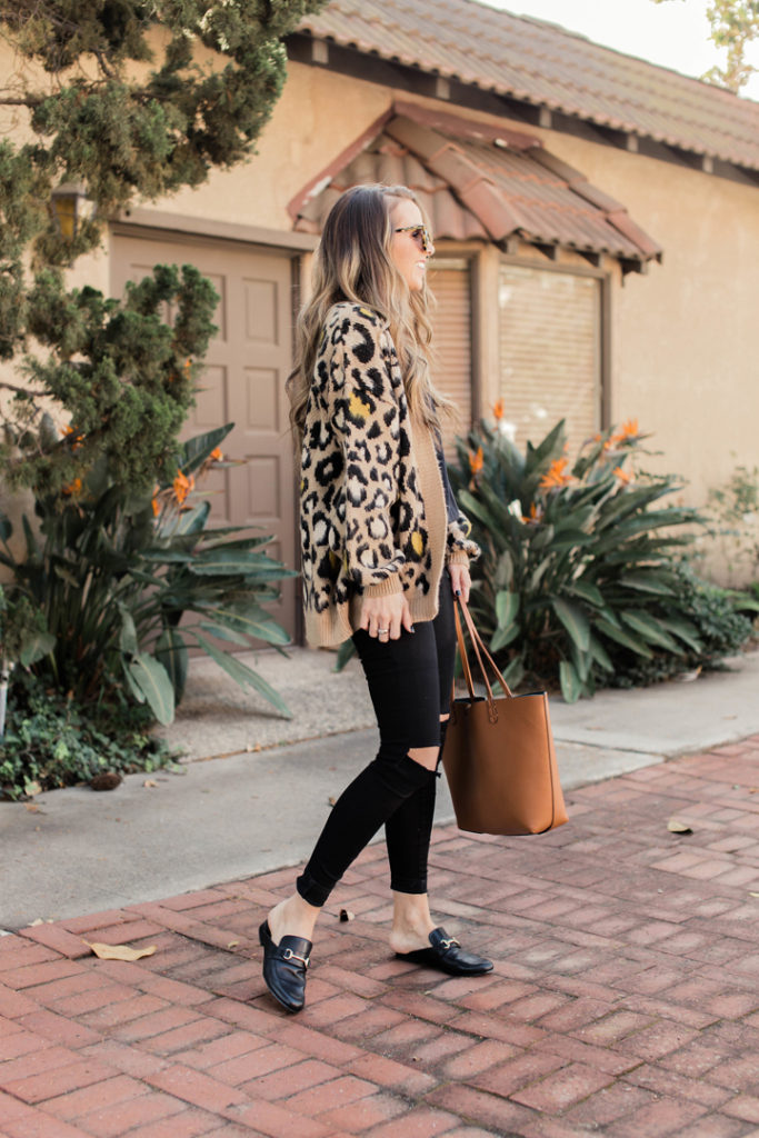 leopard cardigan and solid black