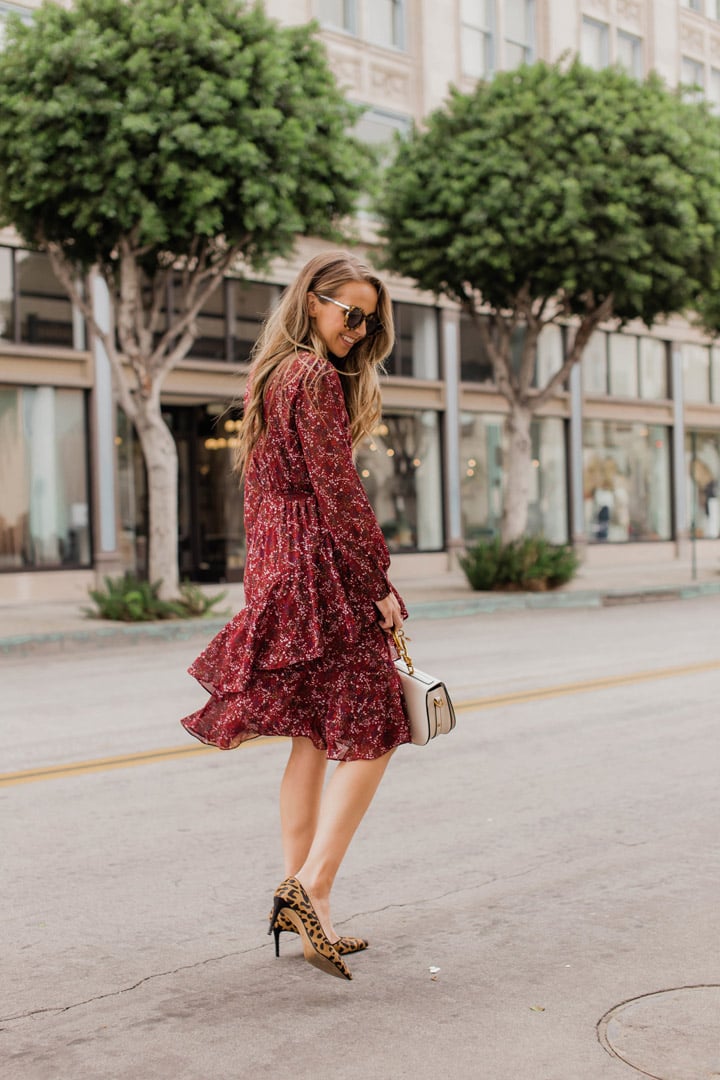 This burgundy dress is perfect with a pair of leopard pumps