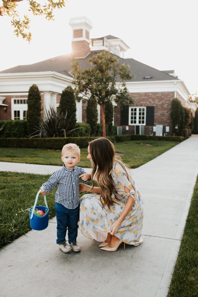 mom and son with easter basket
