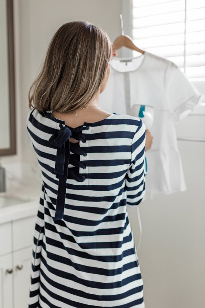 love the lace up back of these striped dress