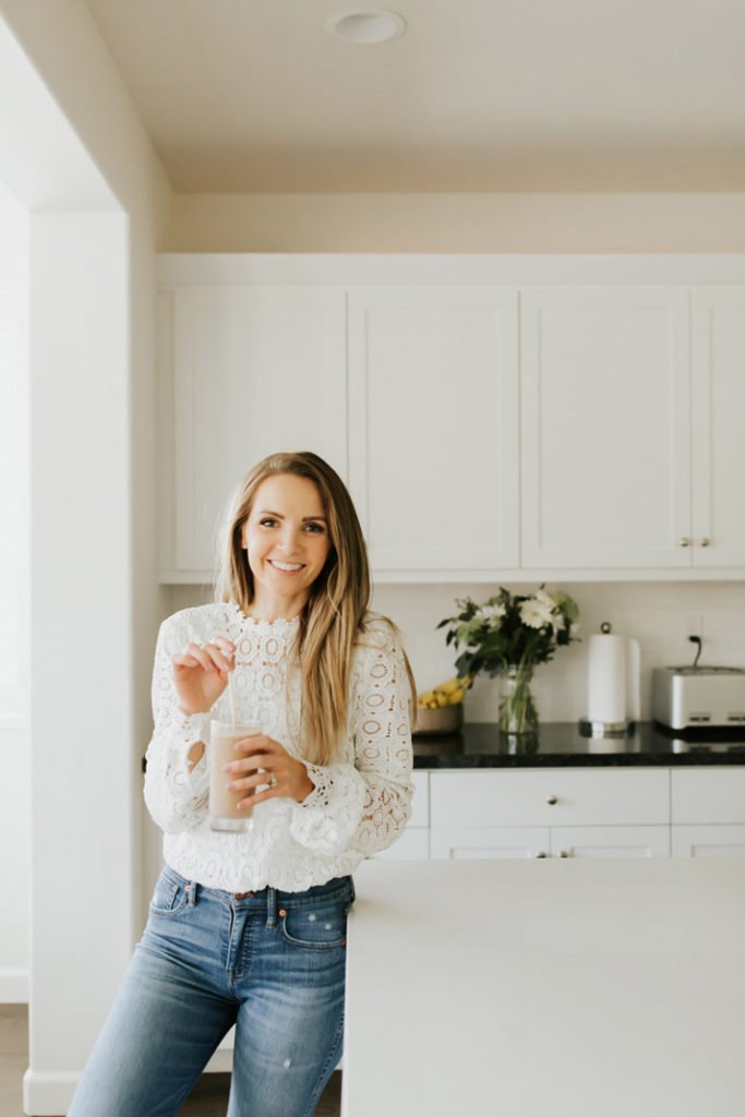 guilt free banana chocolate peanut butter milkshake