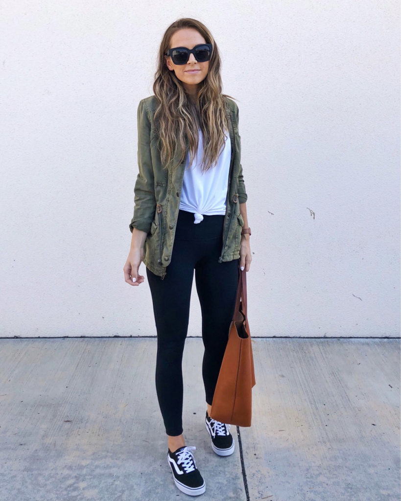 olive jacket and leggings
