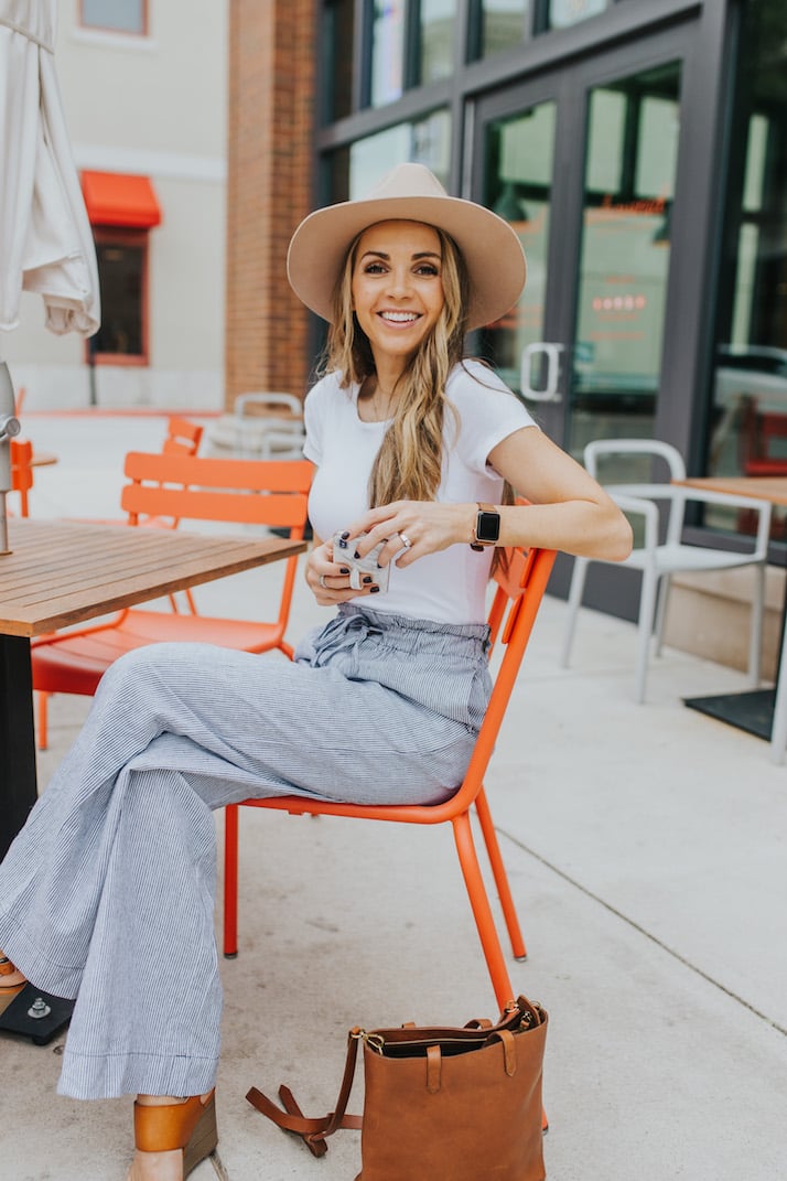 striped linen pants outfit