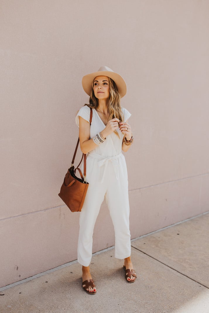 a really cute white jumpsuit for summer and all year round