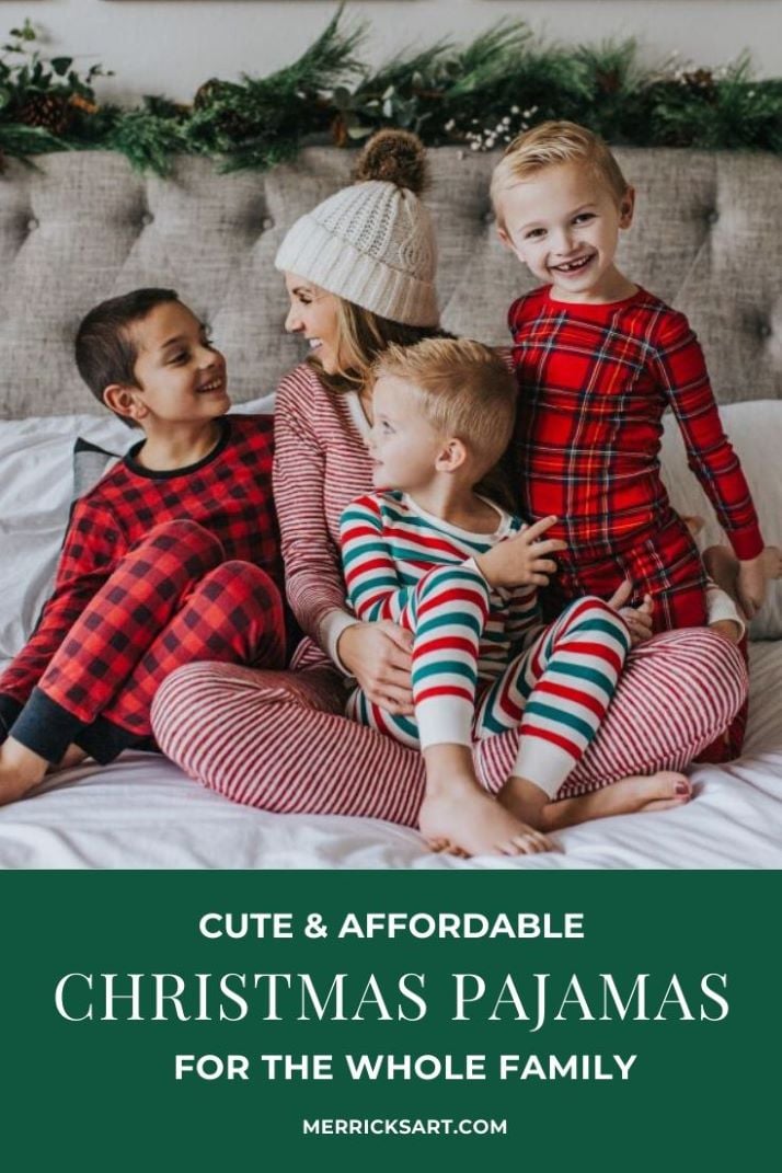 mom and boys on the bed in christmas pajamas