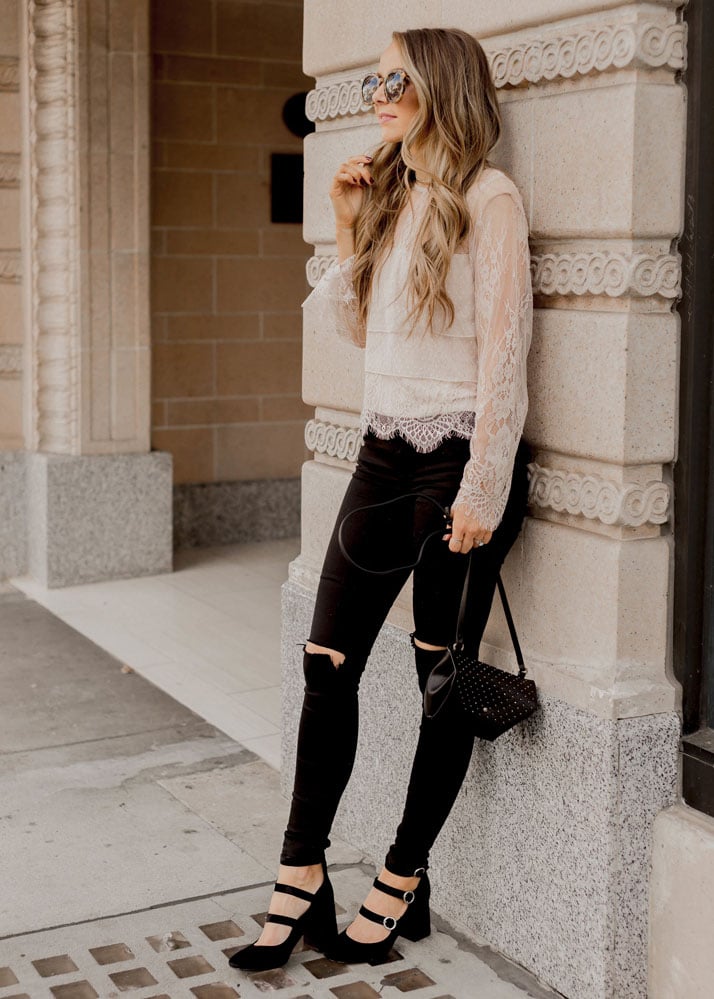 Lace top and black jeans