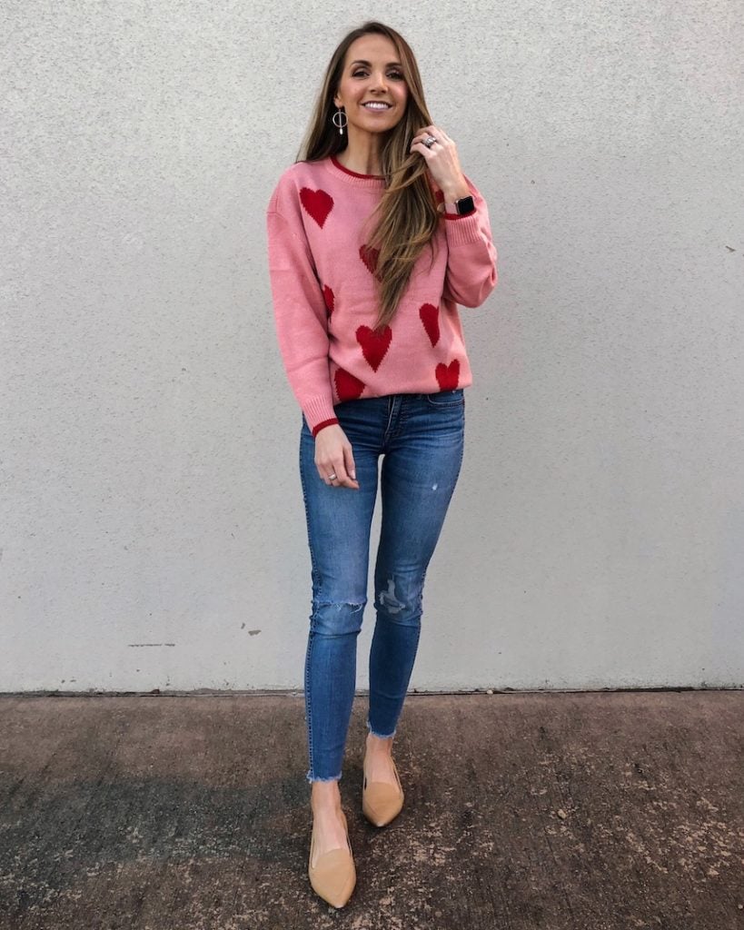 pink heart sweater women