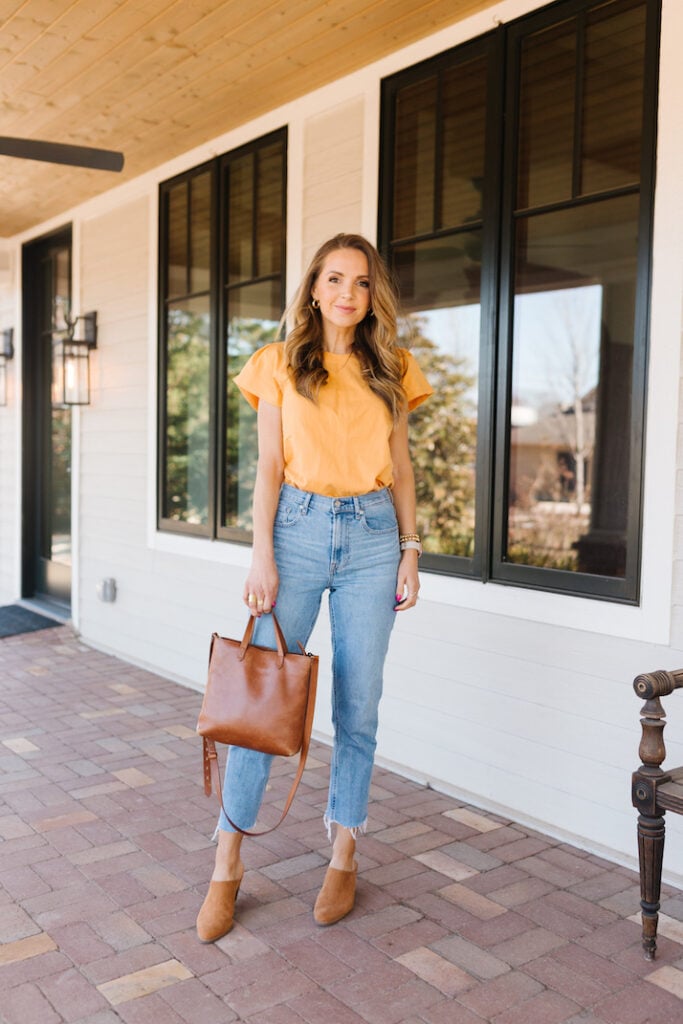 free assembly flutter sleeve top yellow