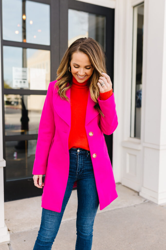 red sweater and pink coat