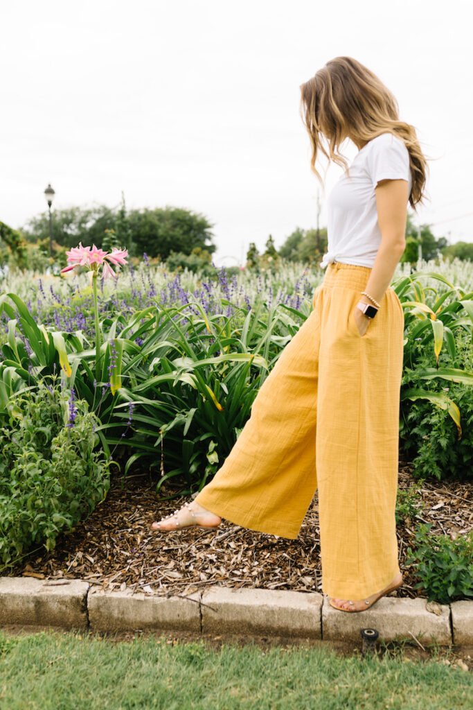 yellow wide leg pants