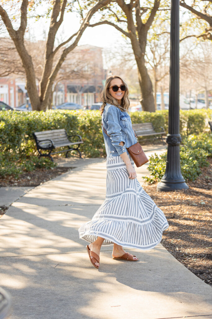 maxi dress with denim jacket