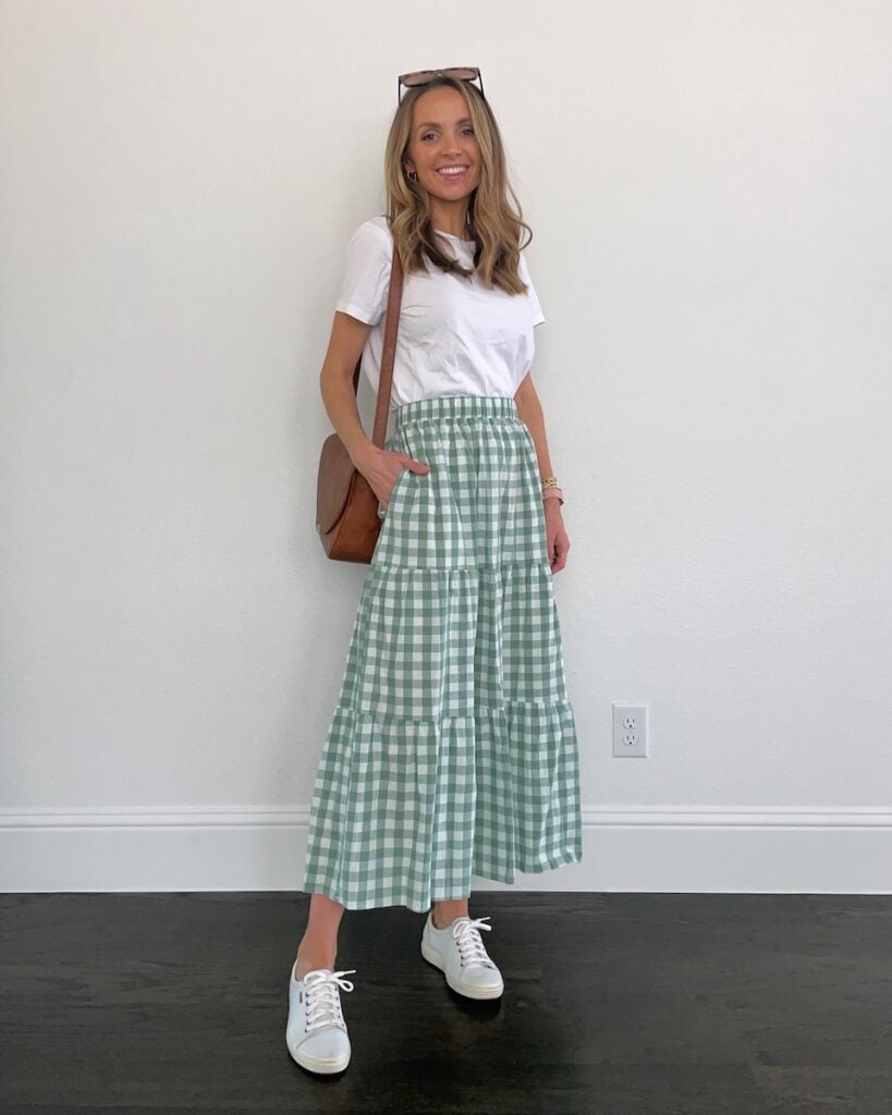 gingham skirt with white tee