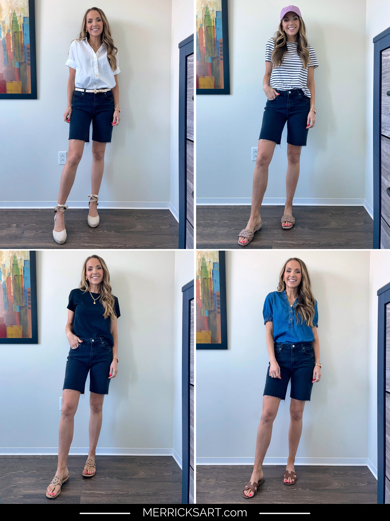 How to Wear Dark Denim Bermuda Shorts - Merrick's Art