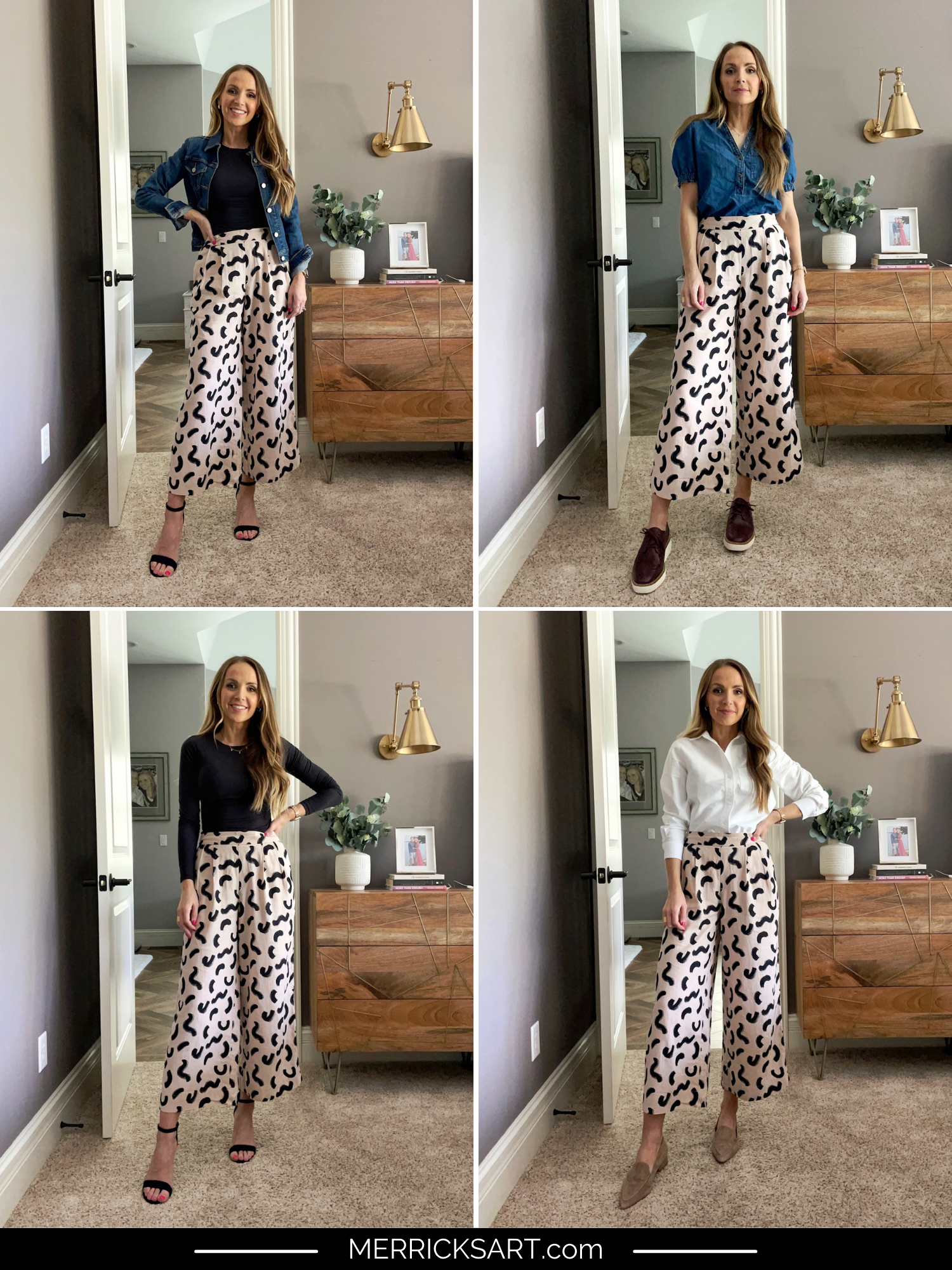 How to Wear Cropped Wide Leg Pants - Merrick's Art  Wide leg jeans outfit,  Wide leg pants outfit, Wide leg trousers outfit