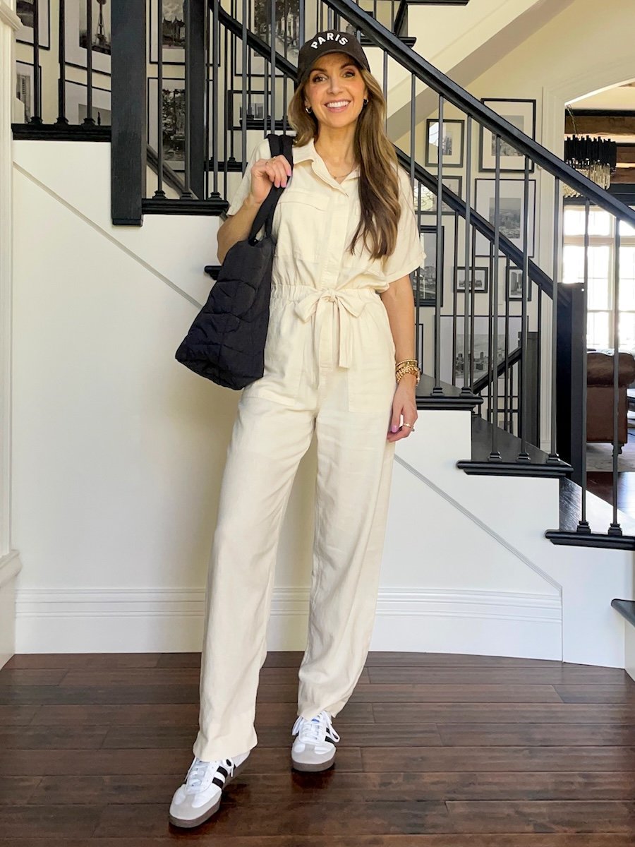 cream jumpsuit outfit