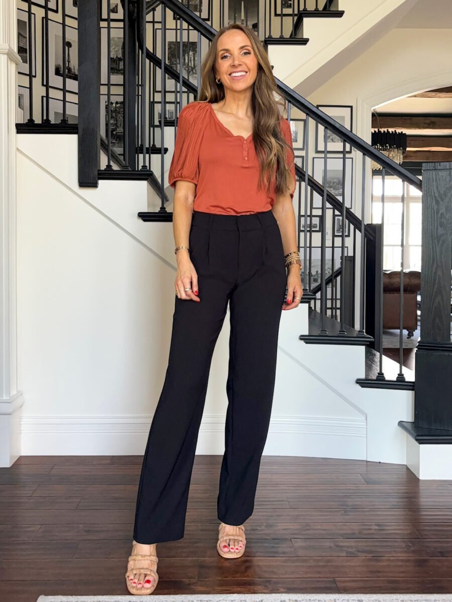 Teacher outfits, Maurices black slacks, maurices orange better than basic top, maurices heels
