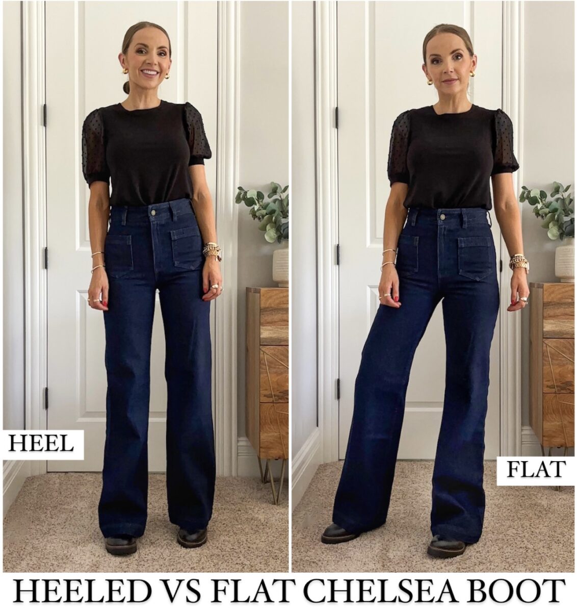 chelsea boots, sezane wide leg jeans, black anthropologie top