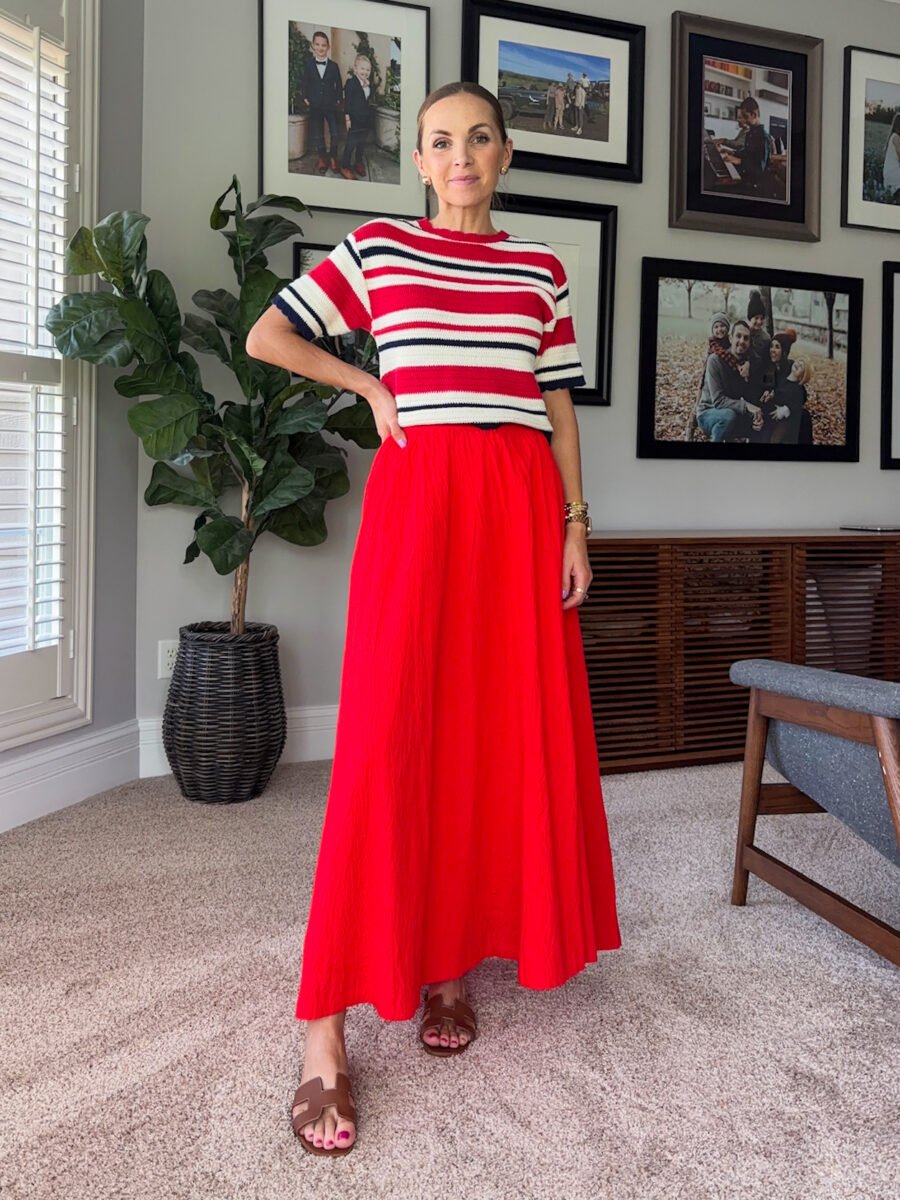 target red white and blue sweater, target red Maxi skirt
