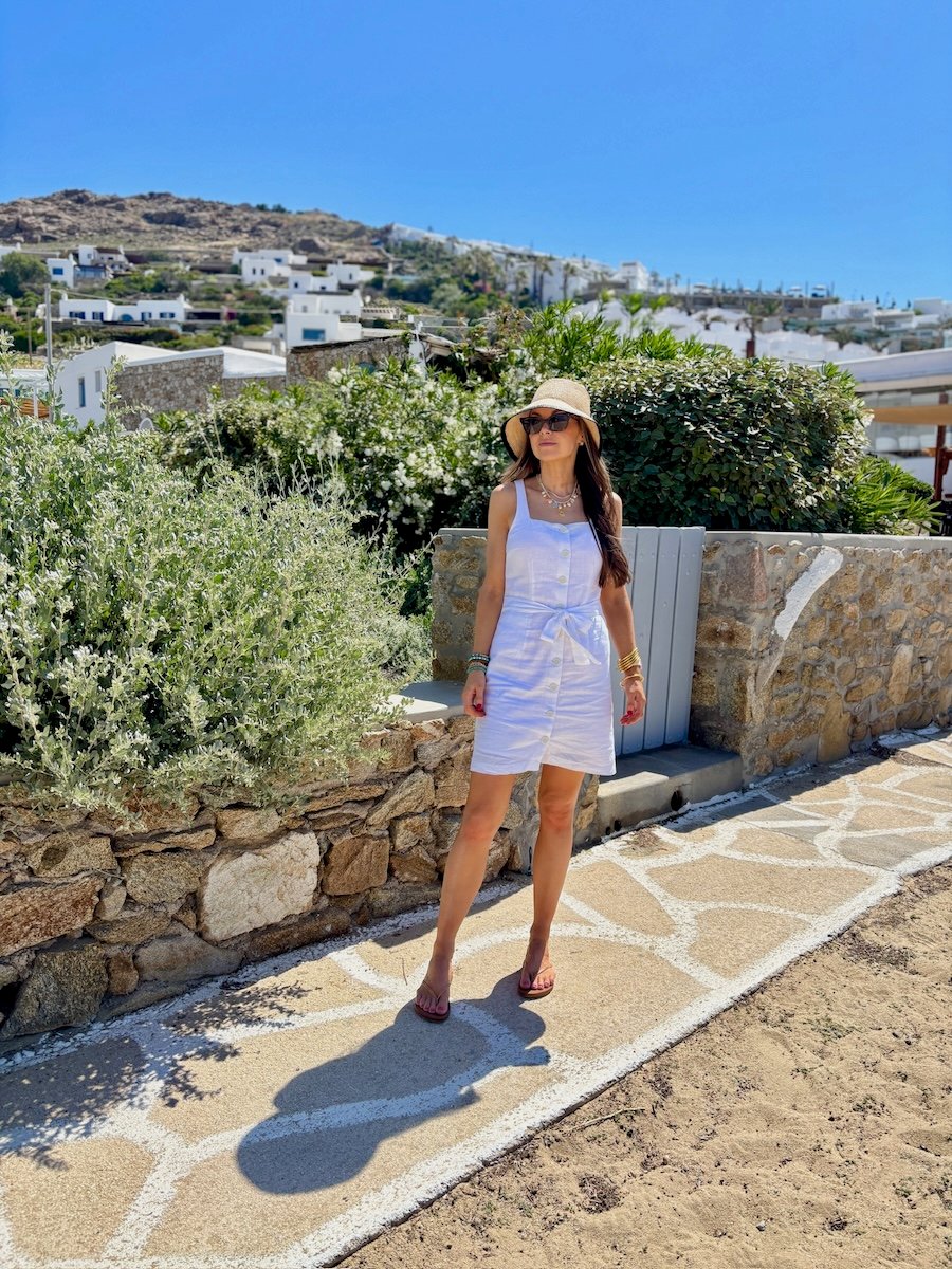 white target dress and reef sandals
