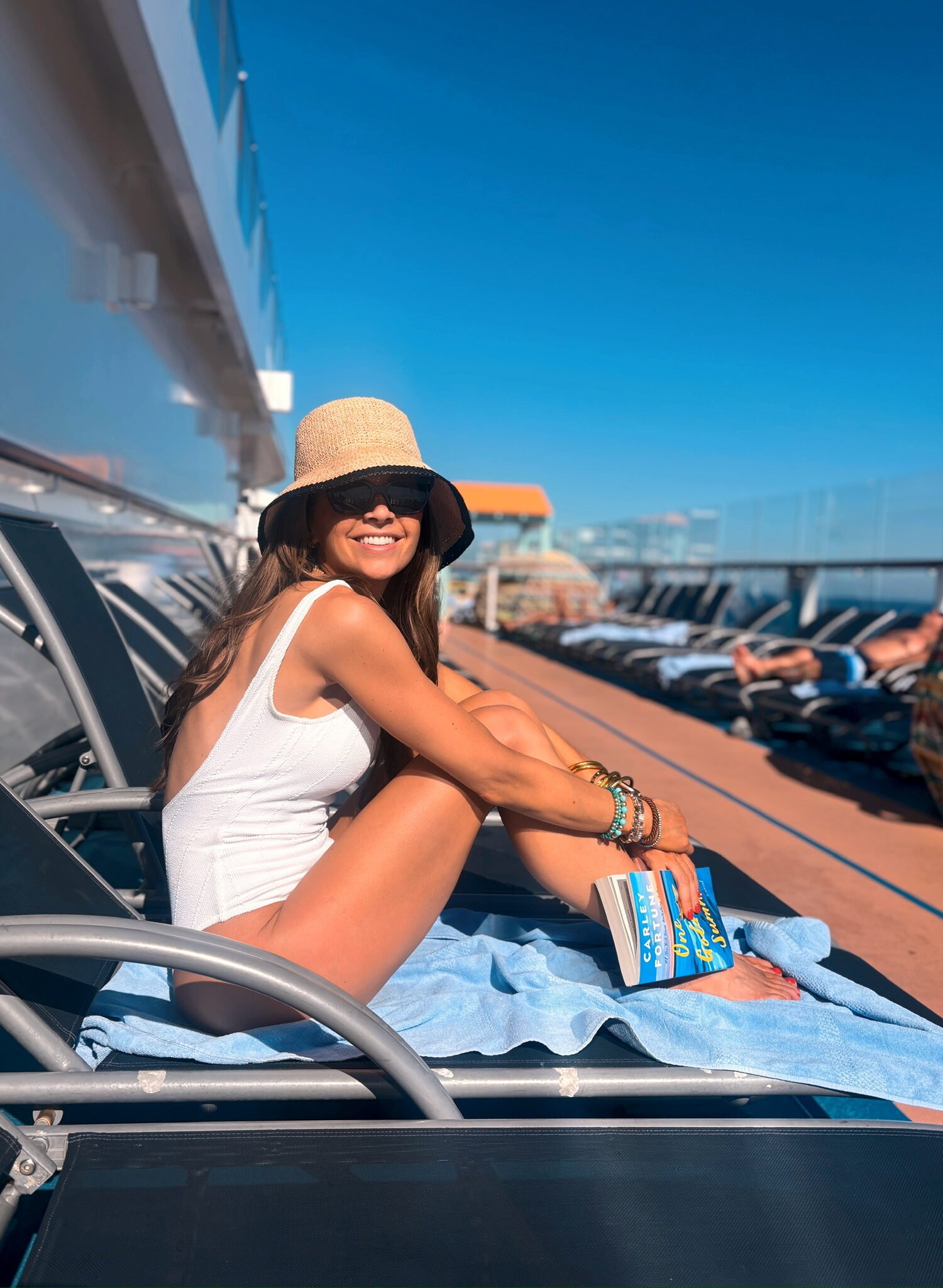 madewell bucket hat, old white swimsuit