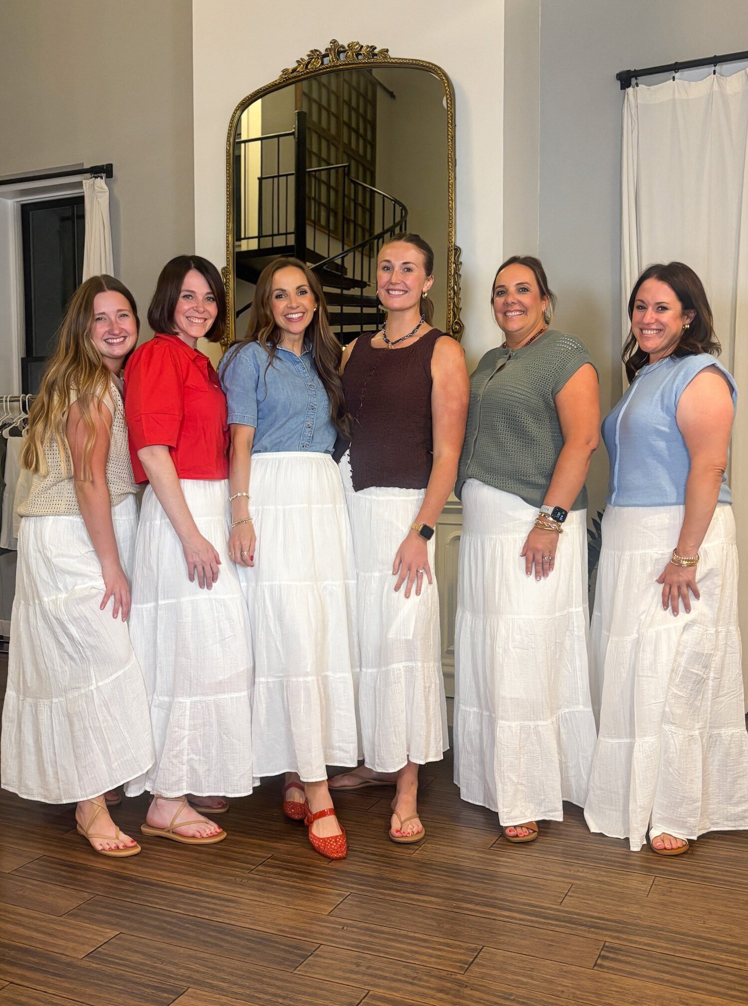 team try on - Target white gauze maxi skirt, target sweater vest, Anthropologie red top, treasure and bond denim shirt, Amazon blue sweater vest, reef willow Quinn sandals, Sam Edelman jellies, birkenstocks
