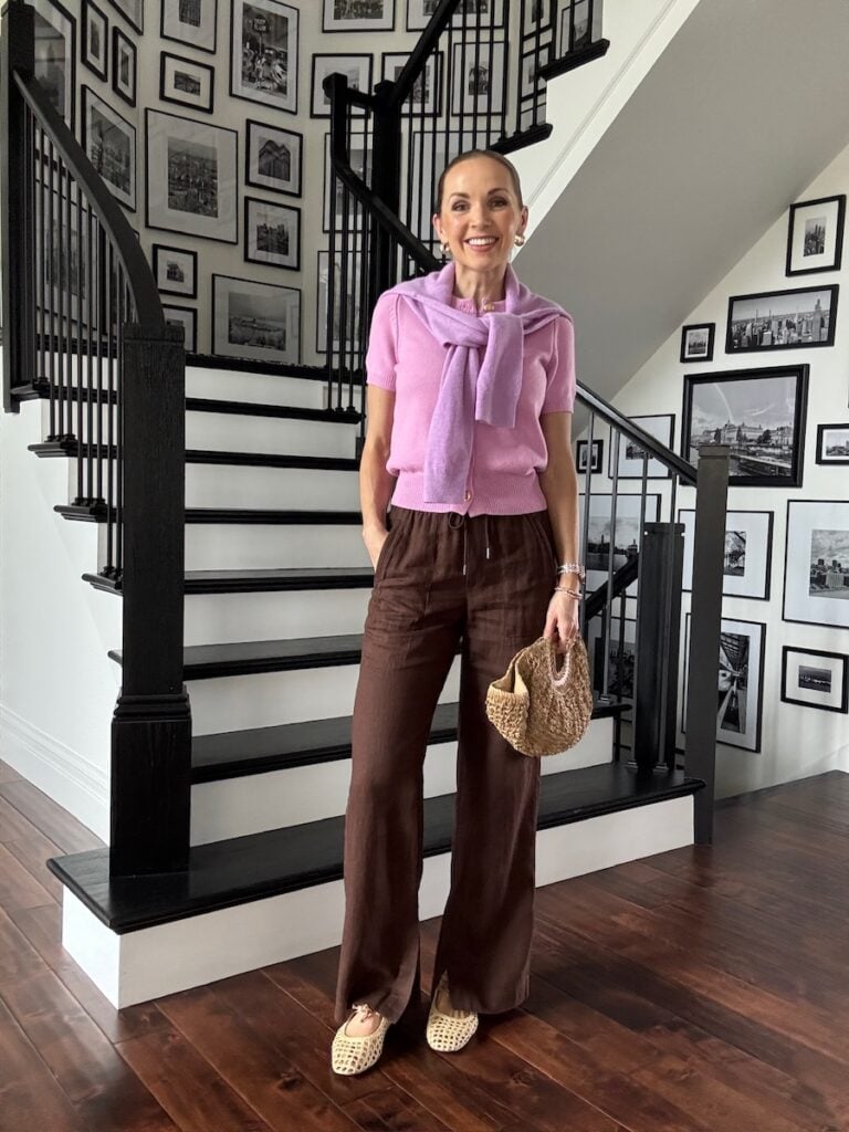 chocolate brown linen pants for spring